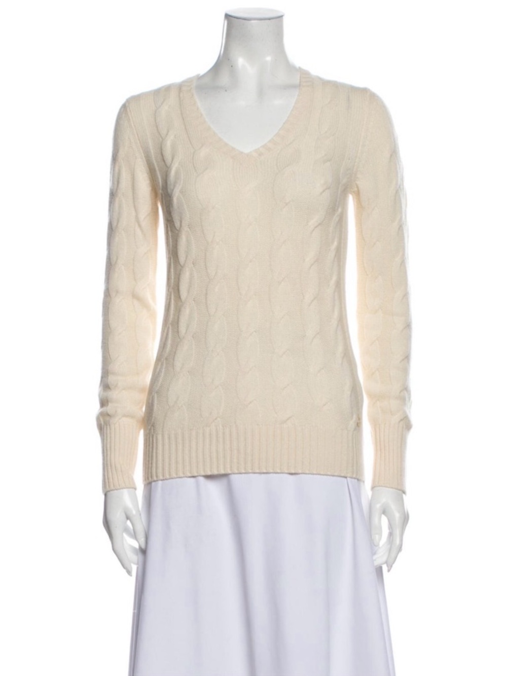 Loro Piana Cream Cable-Knit V-Neck Sweater